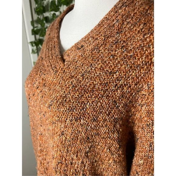 Bershka Orange Rust Long Sleeve Rib Stitch V-Neck Pullover Sweater Size 18/20W - Picture 4 of 5